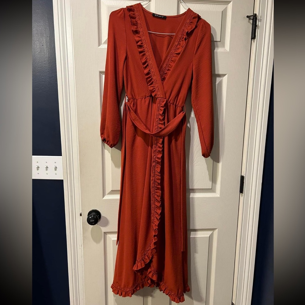 Long Burnt Orange Dress with side slit